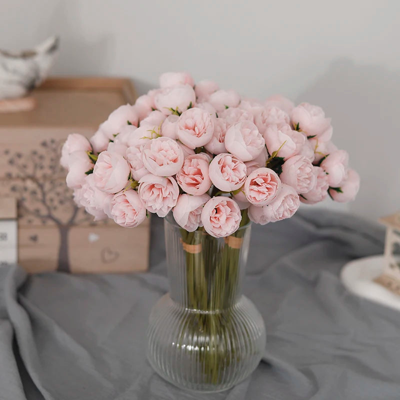 27-Head Artificial Peony Rose Bouquet – Soft Silk Flowers for Vase & Wedding Decor