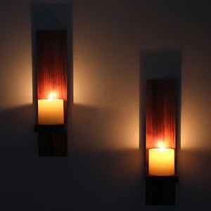 Rustic Wall Candle Sconces – Set of 2 Vintage Wooden Pillar Holders for Cozy Decor