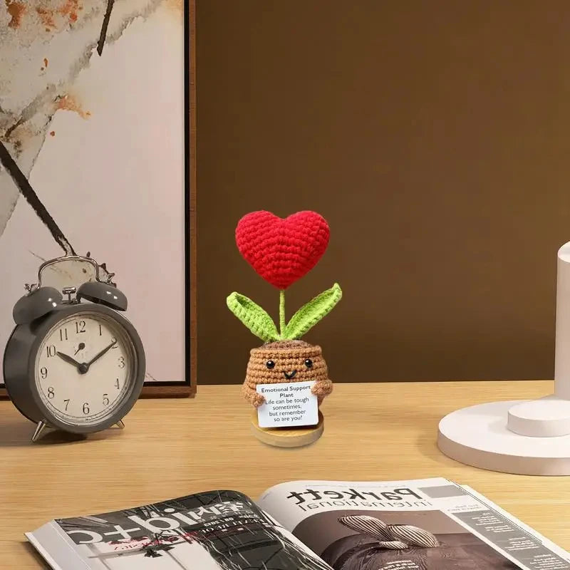 Positive Energy Crochet Flower Dolls – Emotional Support Hug Plants for Desk & Home Decor