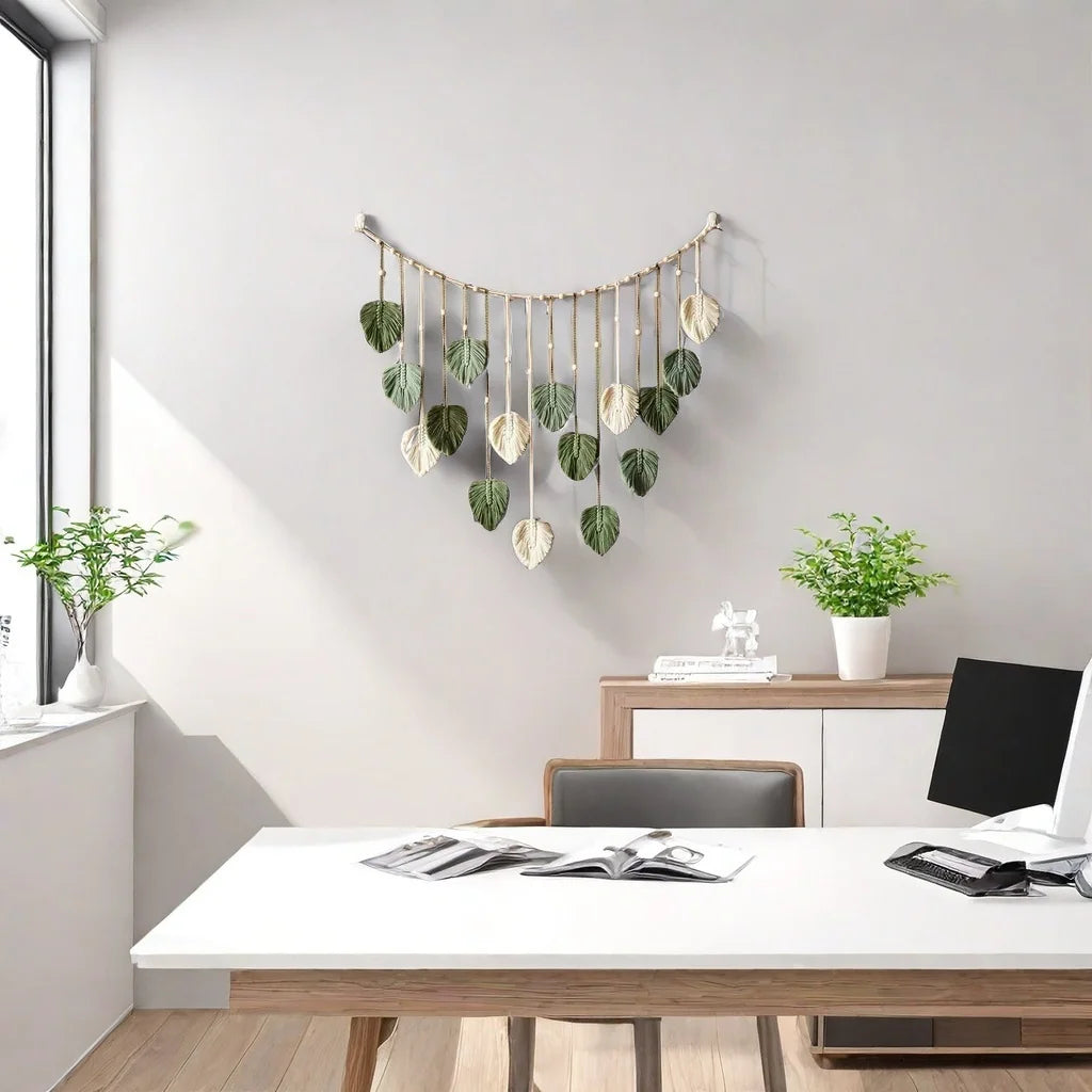 Boho Leaf Macrame Wall Hanging – Handmade Tapestry for Living Room & Bedroom Decor