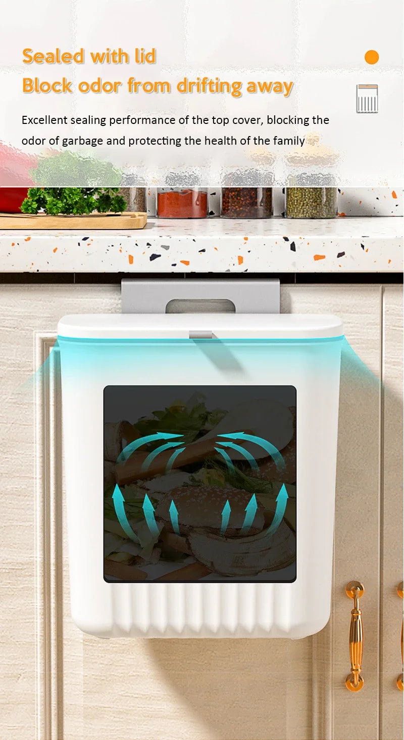 Wall Mounted Trash Can β 9L Hanging Waste Bin with Lid for Kitchen, Bathroom & Garage