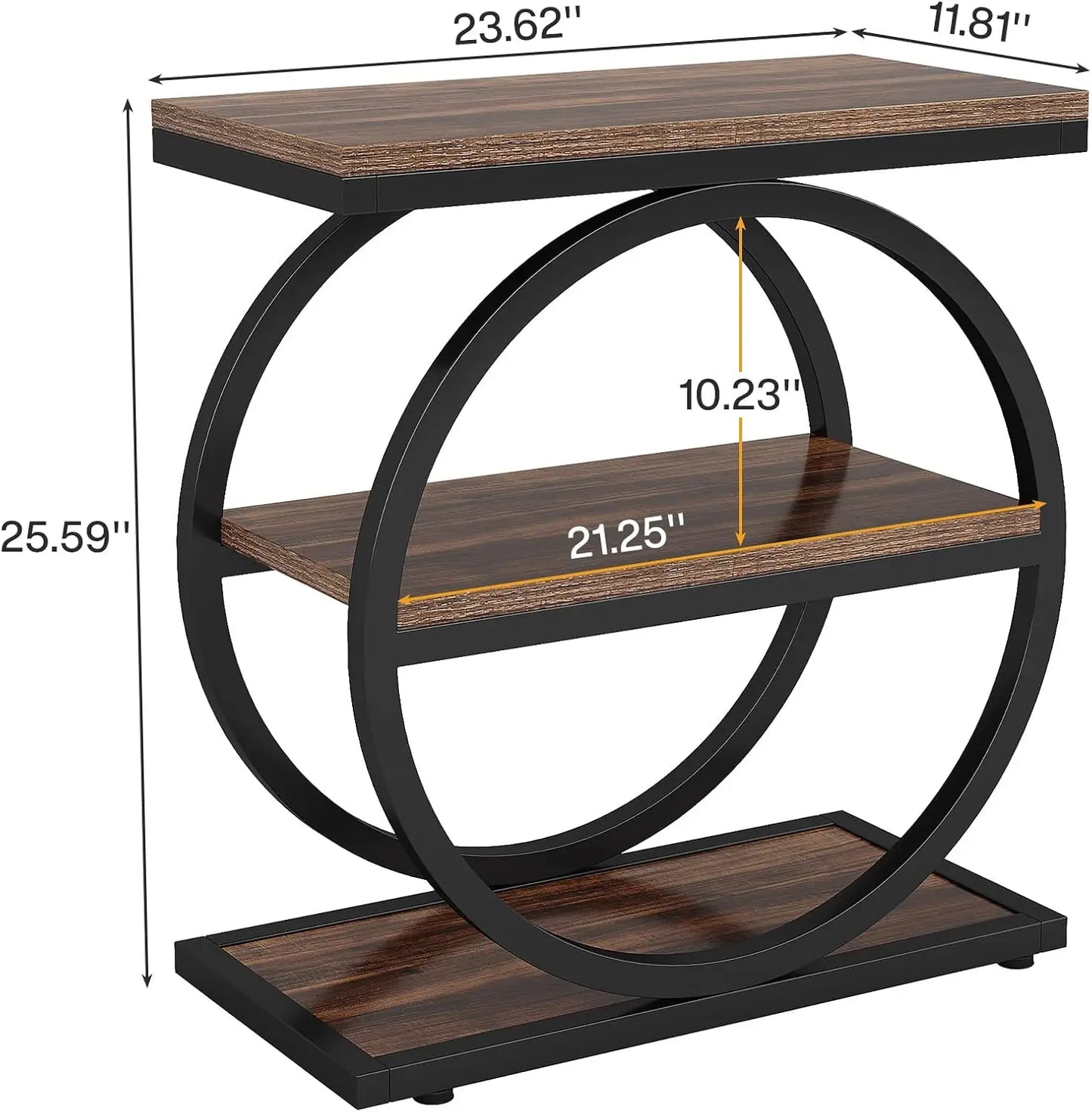 Industrial Circle Frame Side Table – 3-Tier Storage Accent Table for Living Room