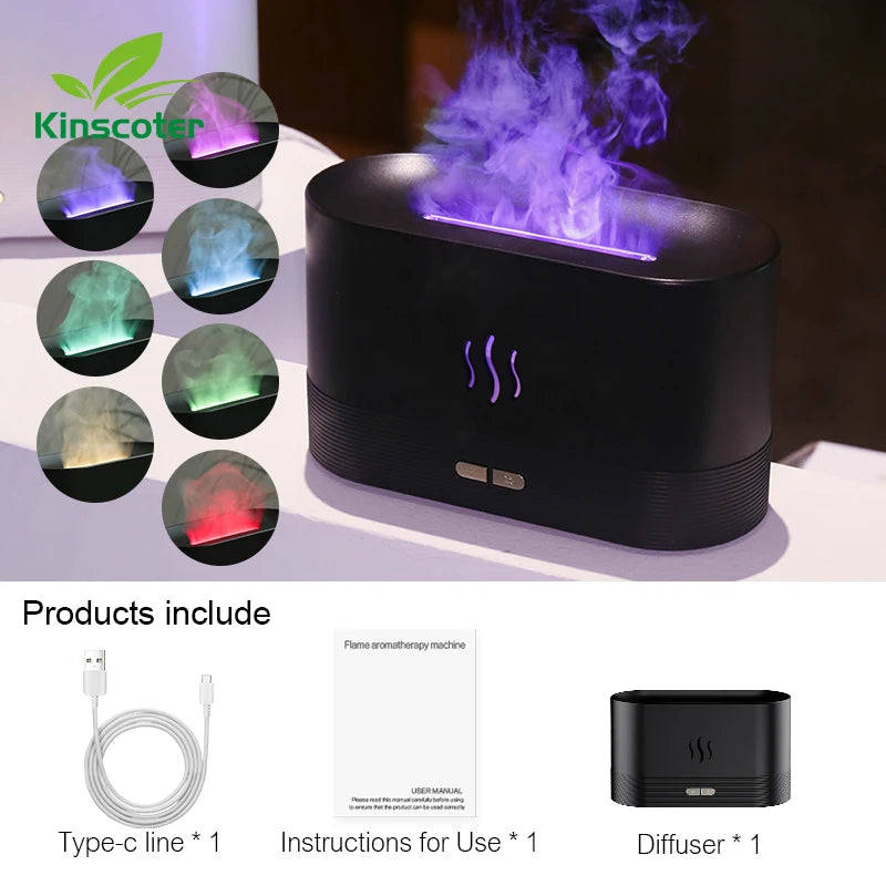 Kinscoter Flame Aroma Diffuser – 180ml Ultrasonic Cool Mist Humidifier with LED Light & Essential Oil Function