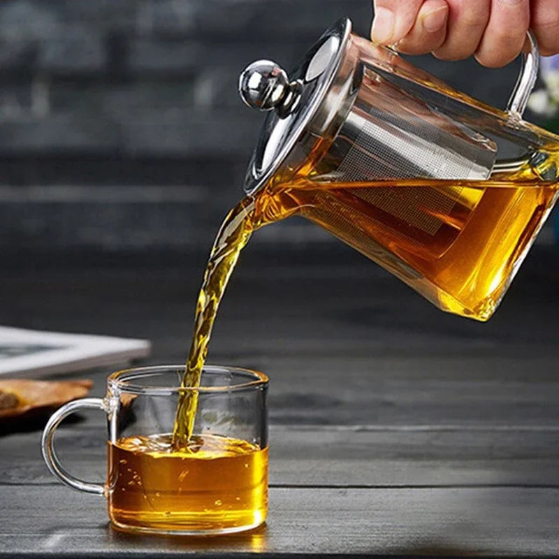 Heat Resistant Glass Teapot with Stainless Steel Infuser – Modern Square Design