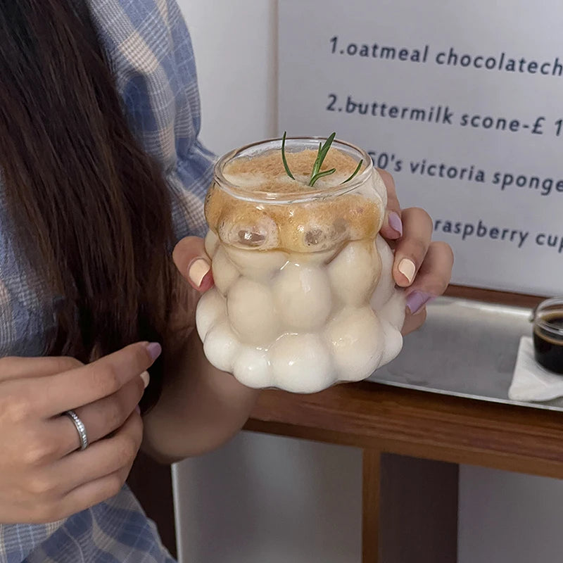 3D Cloud Glass Cup – Heat-Resistant Iced Coffee & Juice Tumbler