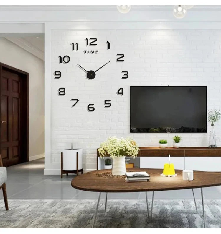 Modern 3D DIY Large Wall Clock – Quartz Acrylic Mirror Sticker Clock for Living Room & Office Décor