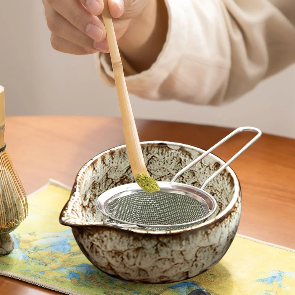 6-Piece Japanese Matcha Tea Ceremony Set – Handmade Ceramic Bowl, Bamboo Whisk, Scoop, Strainer & Gift Box