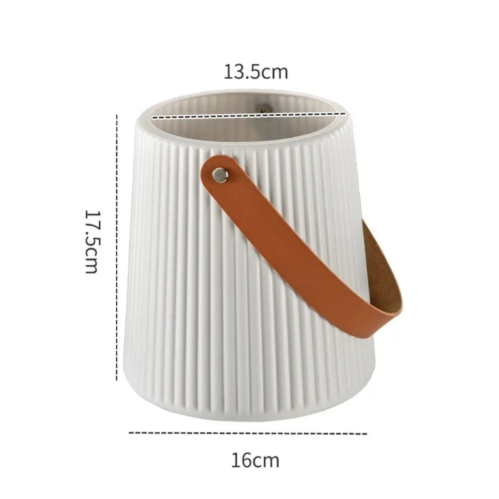 Nordic Style Leather Handle Flower Vase – Modern Anti-Fall Plastic Pot for Floral Arrangements