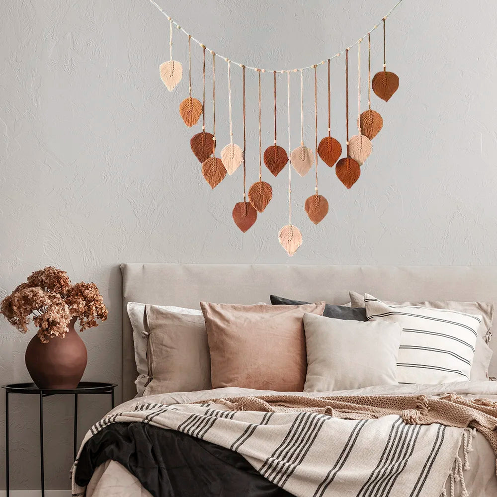 Boho Leaf Macrame Wall Hanging – Handmade Tapestry for Living Room & Bedroom Decor