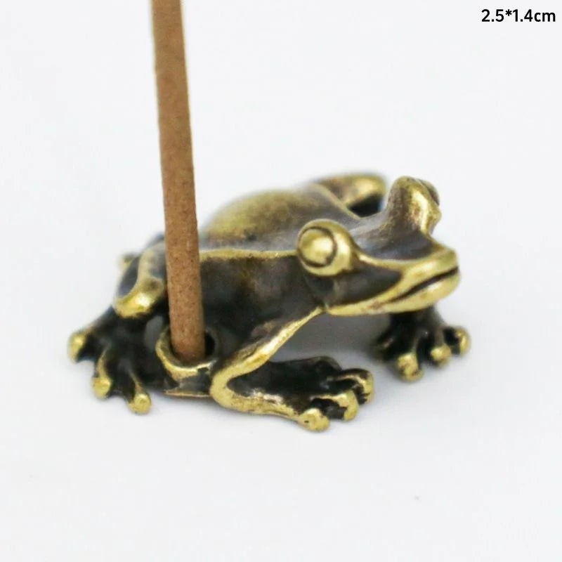 Antique Brass Meditation Zen Frog – Mini Statue for Tranquil Home & Desk Decor