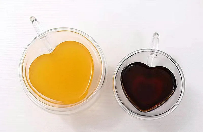 Heart-Shaped Double Wall Glass Mug – 250ml Heat-Resistant Lover’s Cup