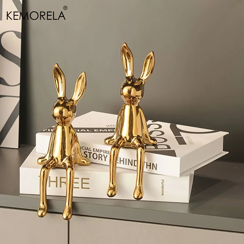 Ceramic Sitting Bunny Ornament β Long-Eared Rabbit Sculpture for Shelves or Entryways