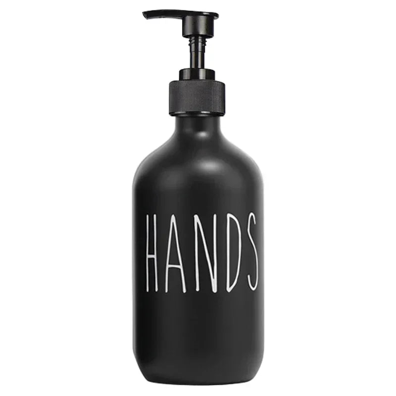 500ml Matte Black Soap Dispenser Set with Labels & Bamboo Tray – Hands & Dishes Bottles for Kitchen & Bathroom