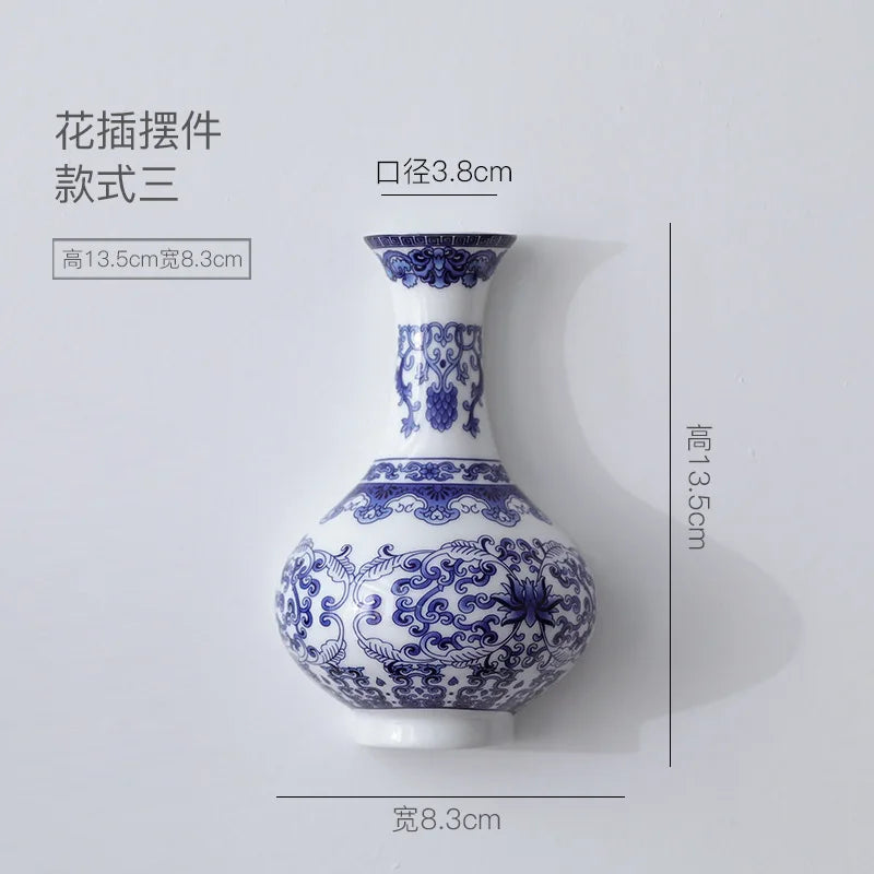 Vintage Blue & White Wall-Mounted Ceramic Vase – Porcelain Floral Holder for Home & Office Decor