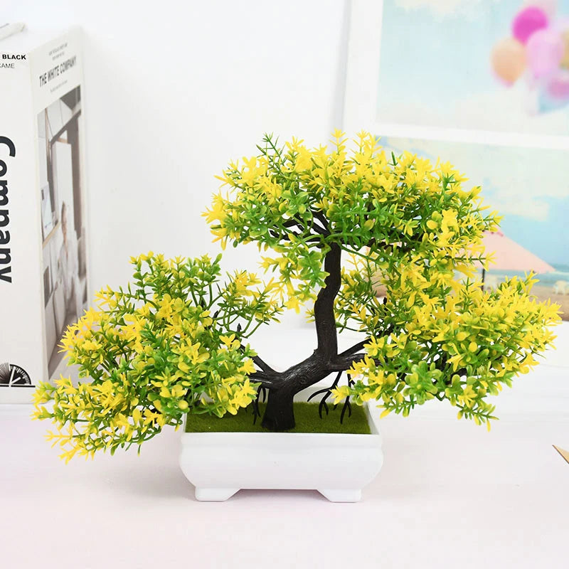 Artificial Pink Blossom Bonsai Tree – Decorative Faux Plant in White Ceramic Pot