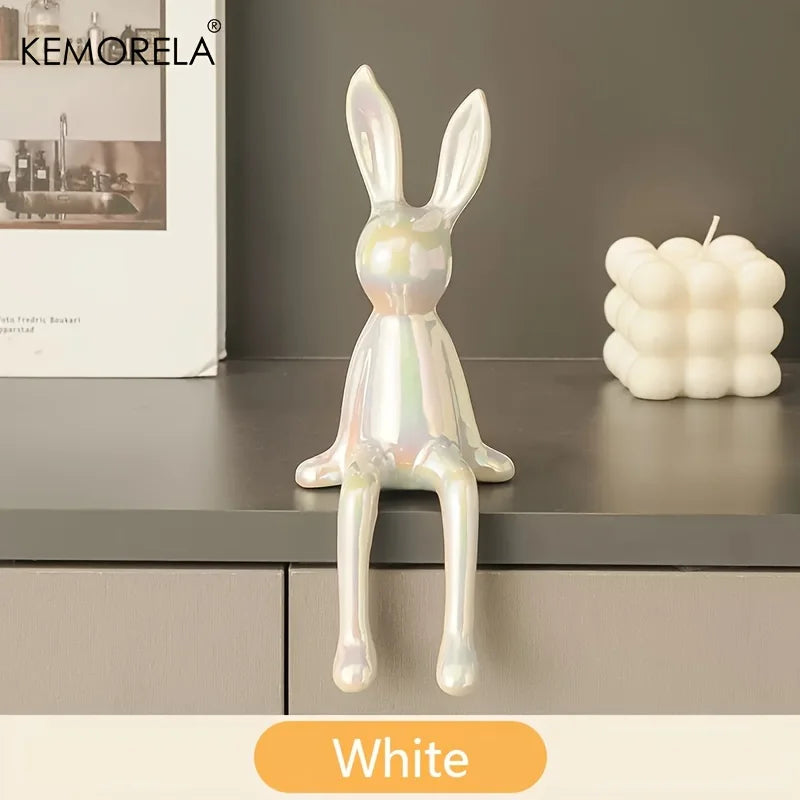 Ceramic Sitting Bunny Ornament β Long-Eared Rabbit Sculpture for Shelves or Entryways