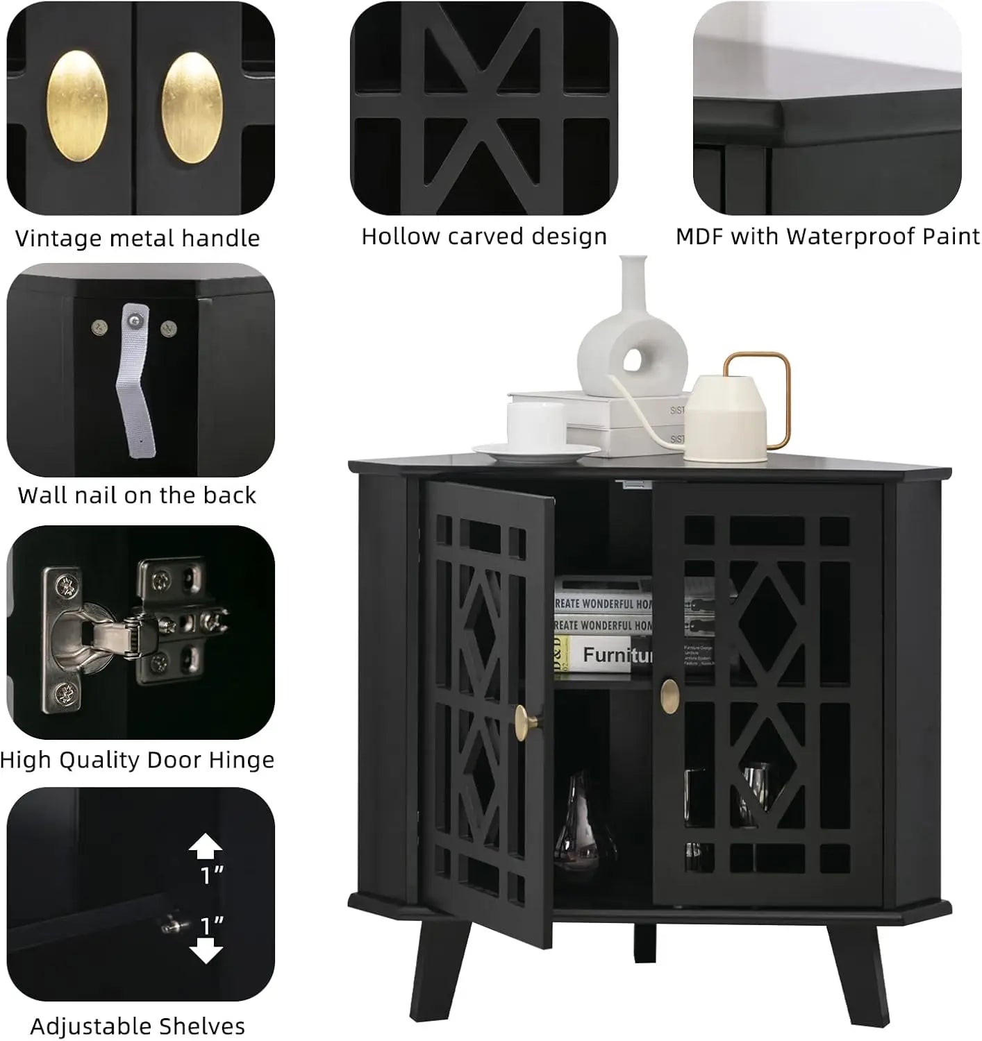 Modern Corner Shelf Cabinet with 2 Doors – Stylish 2-Tier Sideboard Table
