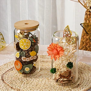 Clear Glass Coffee Cup with Bamboo Lid & Straw β 450ml Iced Drink Jar