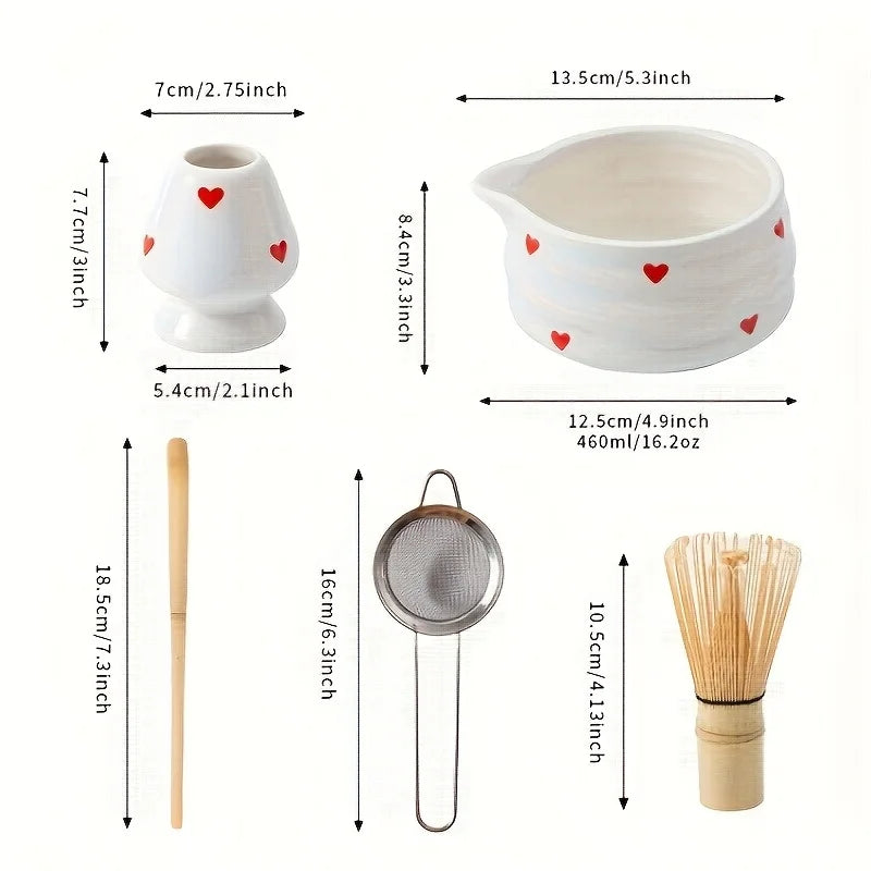 Heart Matcha Bowl – Cute Ceramic Tea Set for Gifting