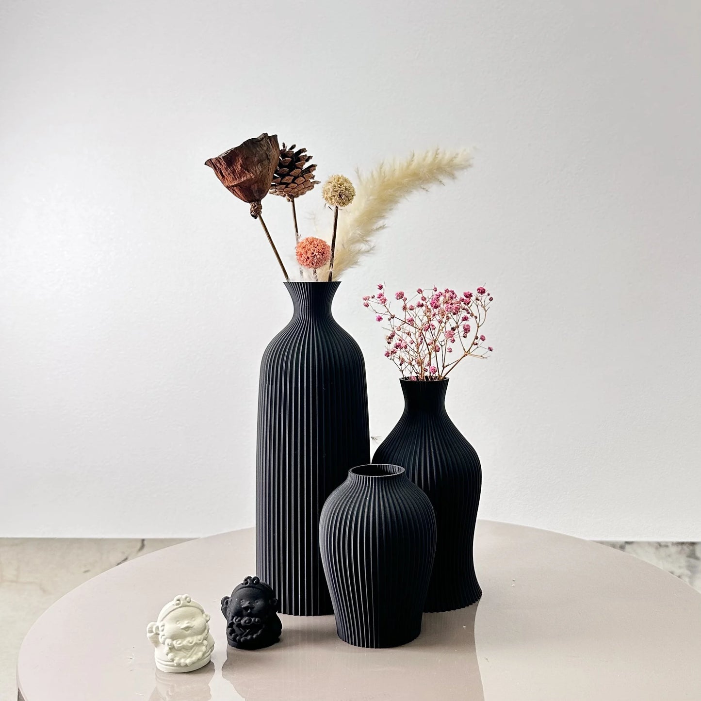 Sculpted Harmony β 3-Piece Matte Vase Set in Black or Brown