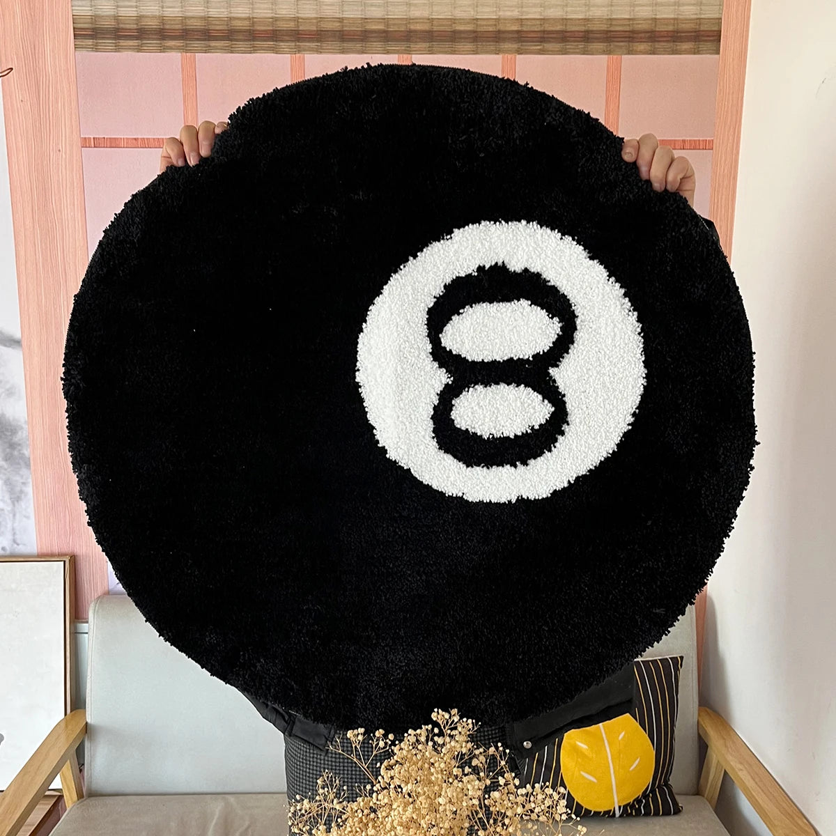 8 Ball Billiards Round Plush Rug β Anti-Slip Soft Carpet for Bedroom or Lounge