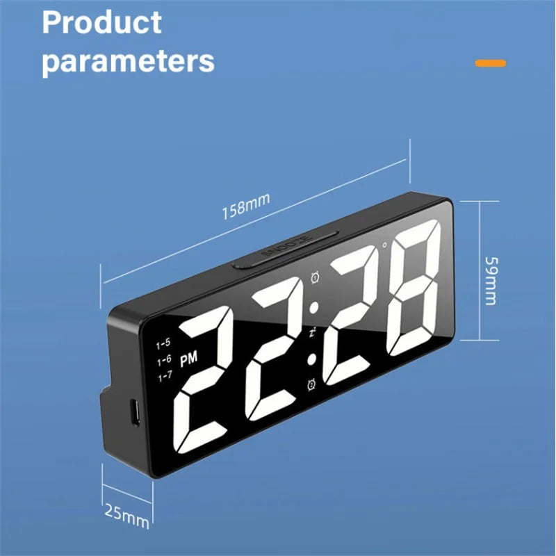 Modern LED Digital Alarm Clock with Temperature Display – Adjustable Brightness & 12/24 Hour Format