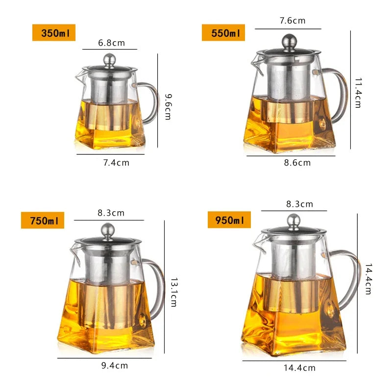 Heat Resistant Glass Teapot with Stainless Steel Infuser – Modern Square Design