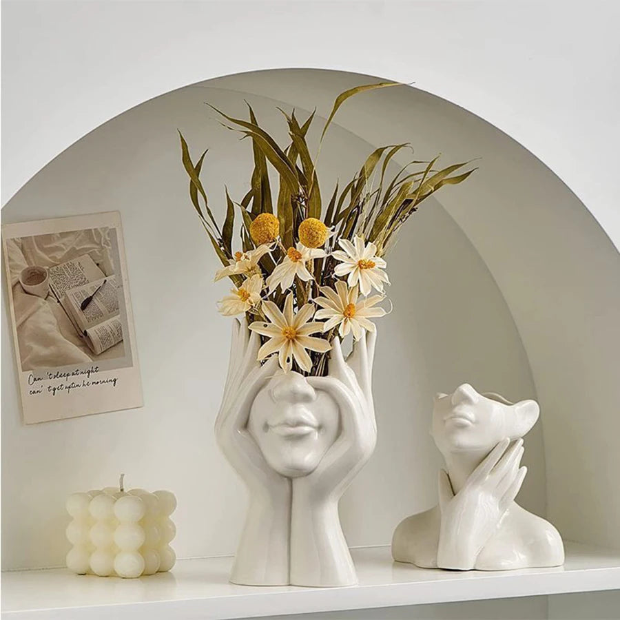 Hands of Calm – Human Face Vase & Organizer | Artistic Modern Décor