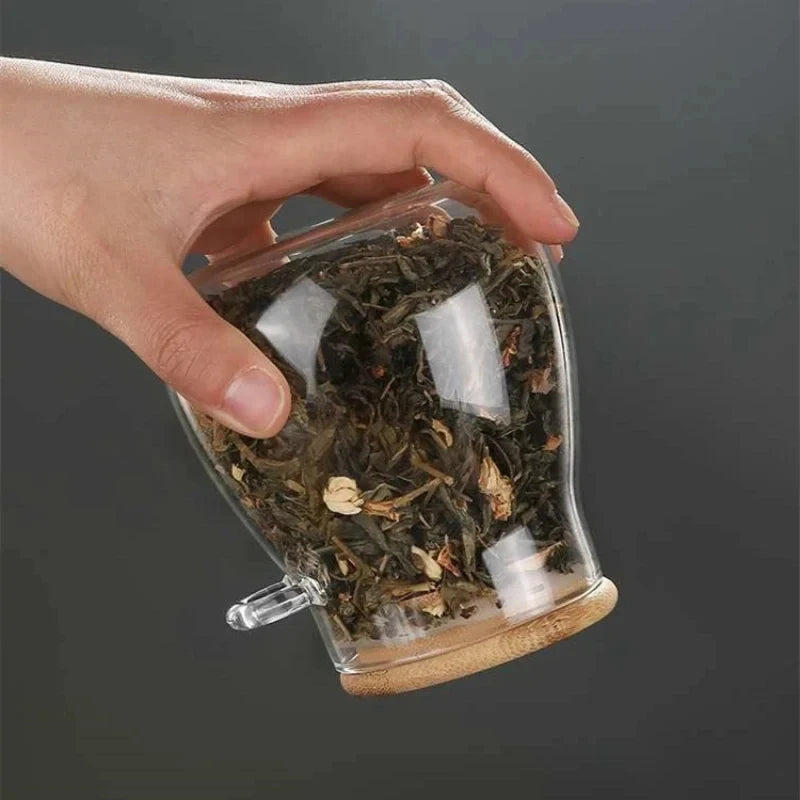 Airtight Glass Jar with Wooden Lid & Spoon – Food & Spice Storage