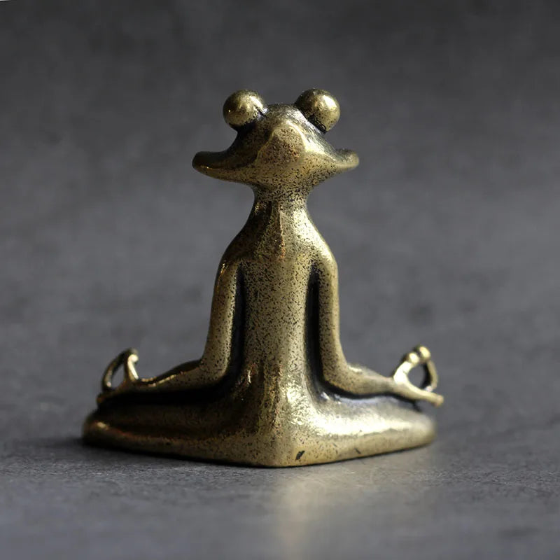 Antique Brass Meditation Zen Frog – Mini Statue for Tranquil Home & Desk Decor