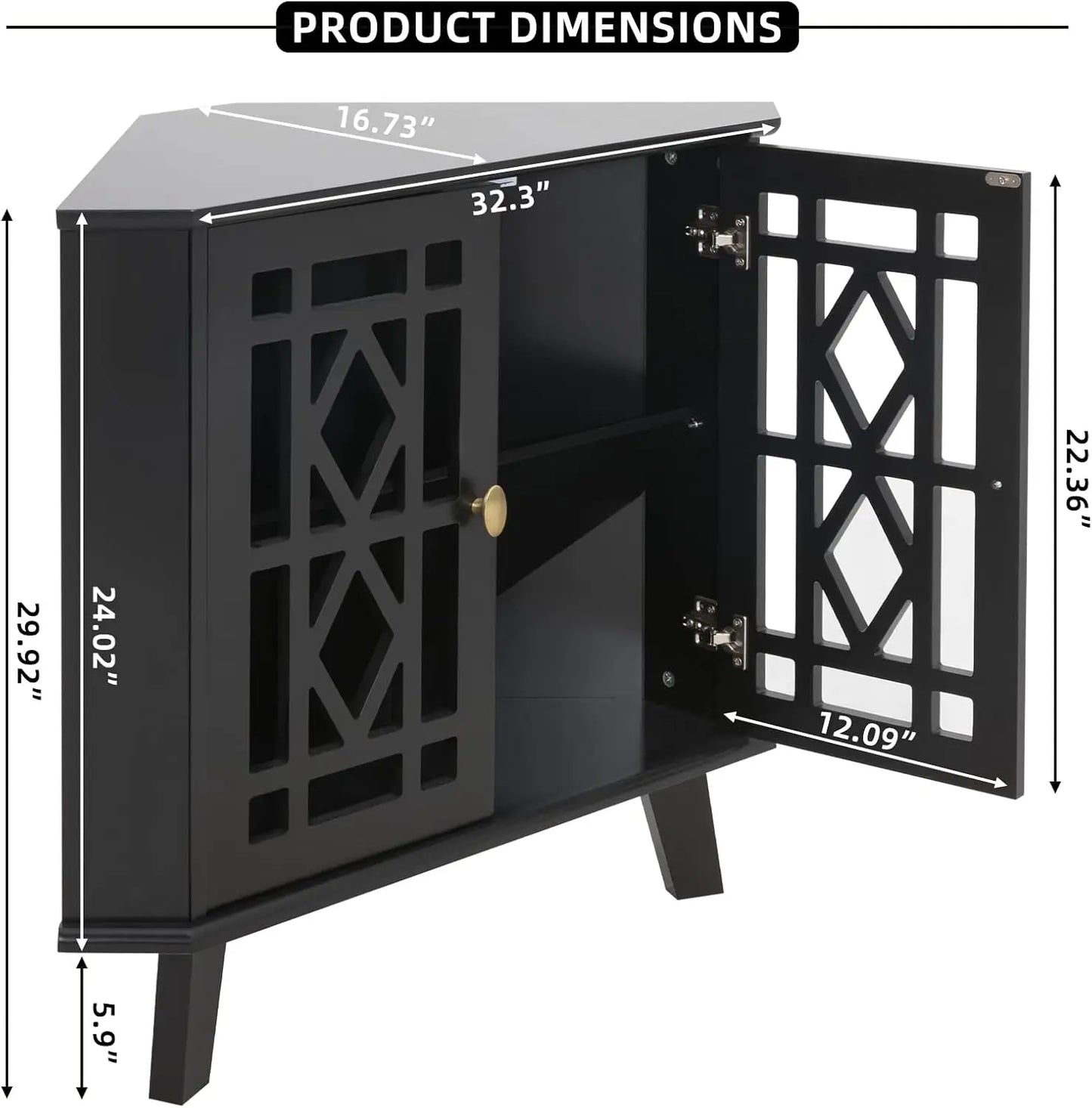 Modern Corner Shelf Cabinet with 2 Doors – Stylish 2-Tier Sideboard Table