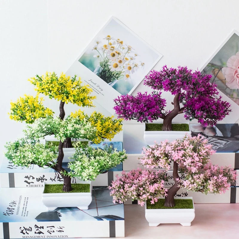 Artificial Pink Blossom Bonsai Tree – Decorative Faux Plant in White Ceramic Pot