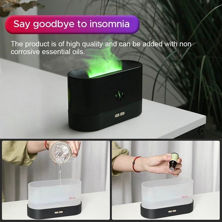 Kinscoter Flame Aroma Diffuser – 180ml Ultrasonic Cool Mist Humidifier with LED Light & Essential Oil Function
