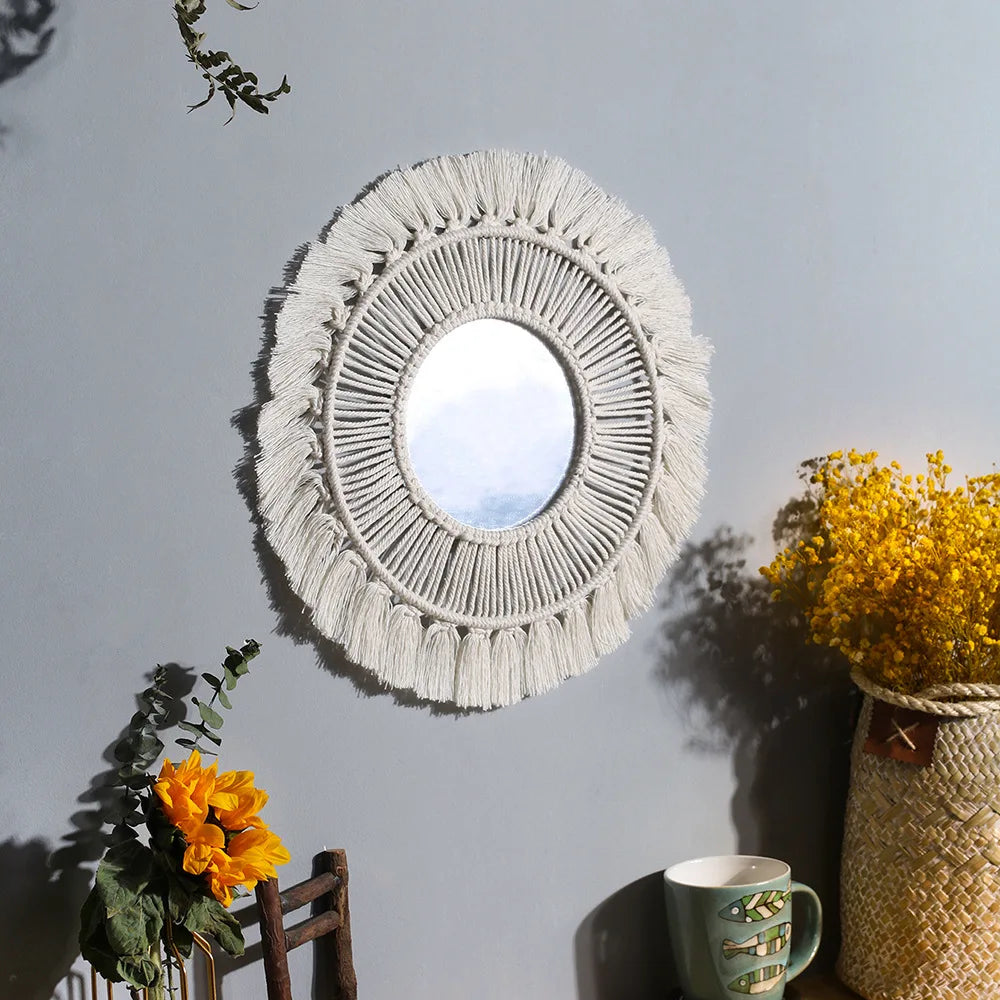 Boho Macrame Wall Mirror β Handmade Hanging Decor for Bedroom & Nursery