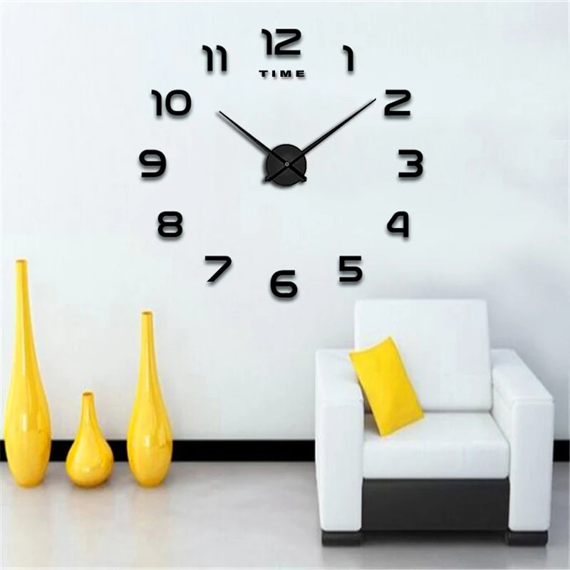 Modern 3D DIY Large Wall Clock – Quartz Acrylic Mirror Sticker Clock for Living Room & Office Décor