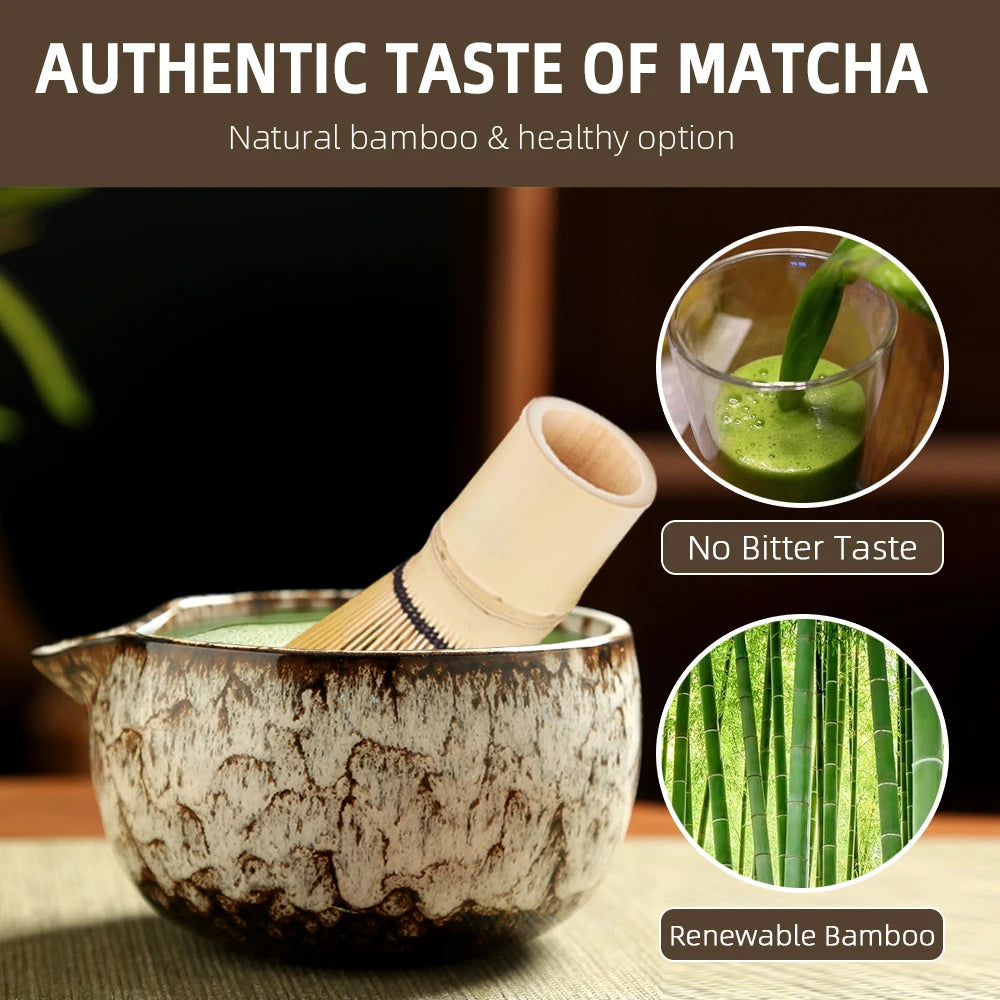 6-Piece Japanese Matcha Tea Ceremony Set – Handmade Ceramic Bowl, Bamboo Whisk, Scoop, Strainer & Gift Box