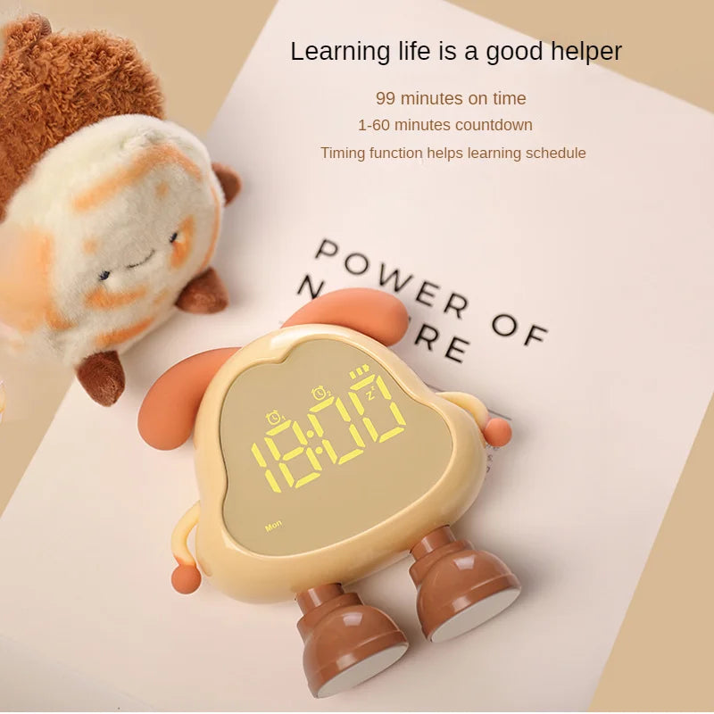 Cute Puppy LED Alarm Clock – Silent Rechargeable Desk Clock with Night Light for Kids & Students