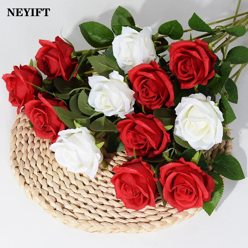 Realistic Artificial Rose Branch (3pcs) – Elegant Faux Flowers for Wedding & Home Decor