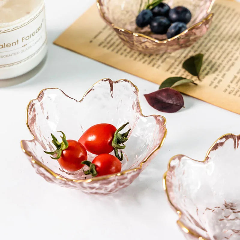 3-Piece Cherry Blossom Glass Dishes – Pink Floral Sauce Bowls with Gold Rim