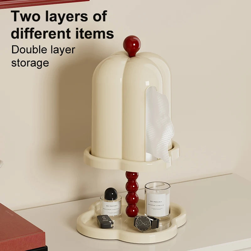 Luxury Retro Tissue Box – French-Inspired Coffee Roll Paper Holder with Tray Organizer