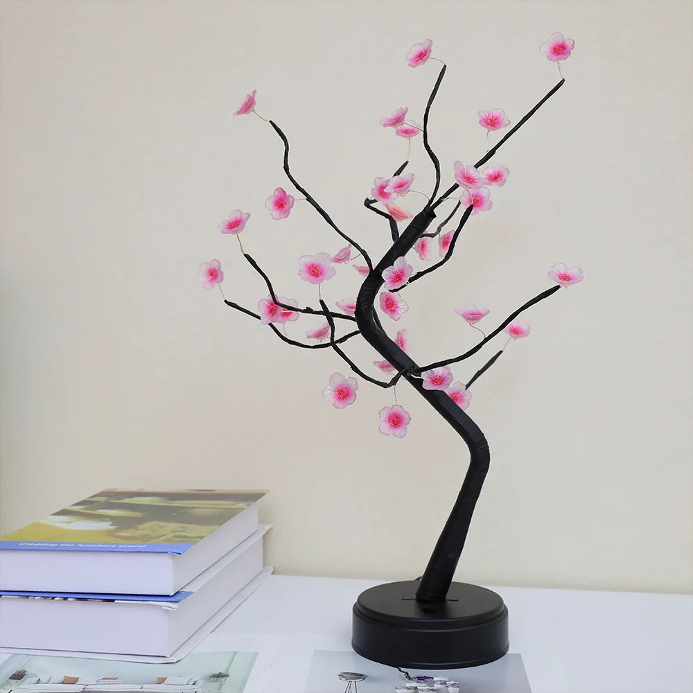 Cherry Blossom LED Bonsai Tree Lamp – Touch Switch Night Light (USB/Battery)