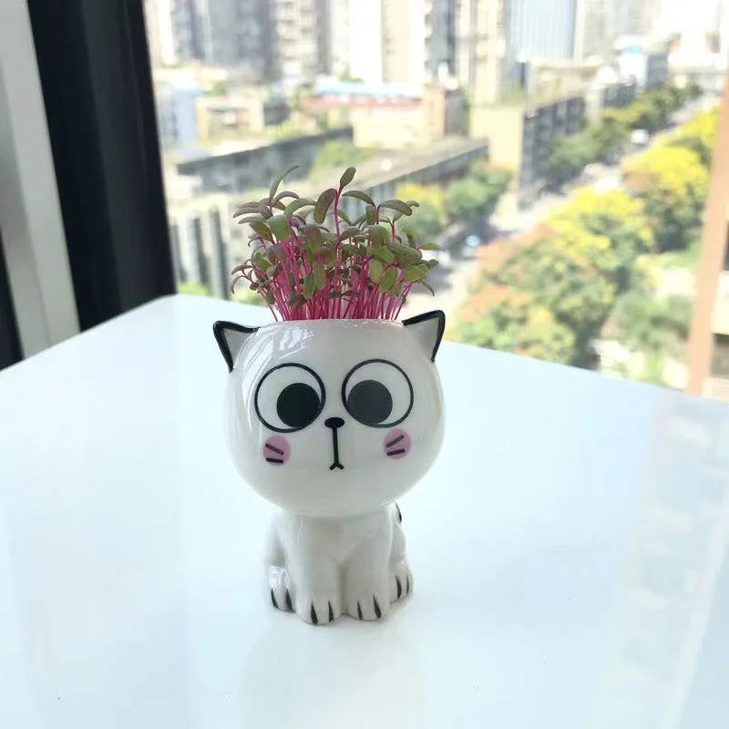 Mini Cat Ceramic Planter – Cute Cartoon Flower Pot for Desktop Decor & Gifting