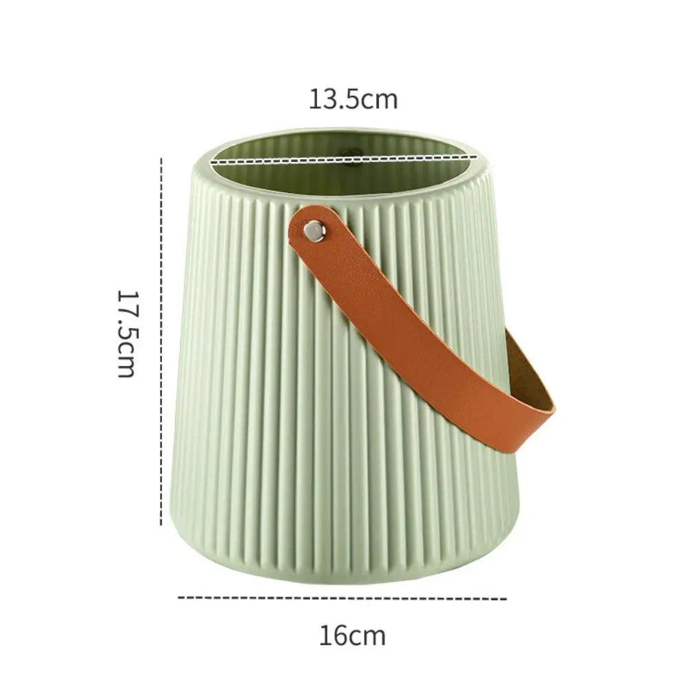 Nordic Style Leather Handle Flower Vase – Modern Anti-Fall Plastic Pot for Floral Arrangements