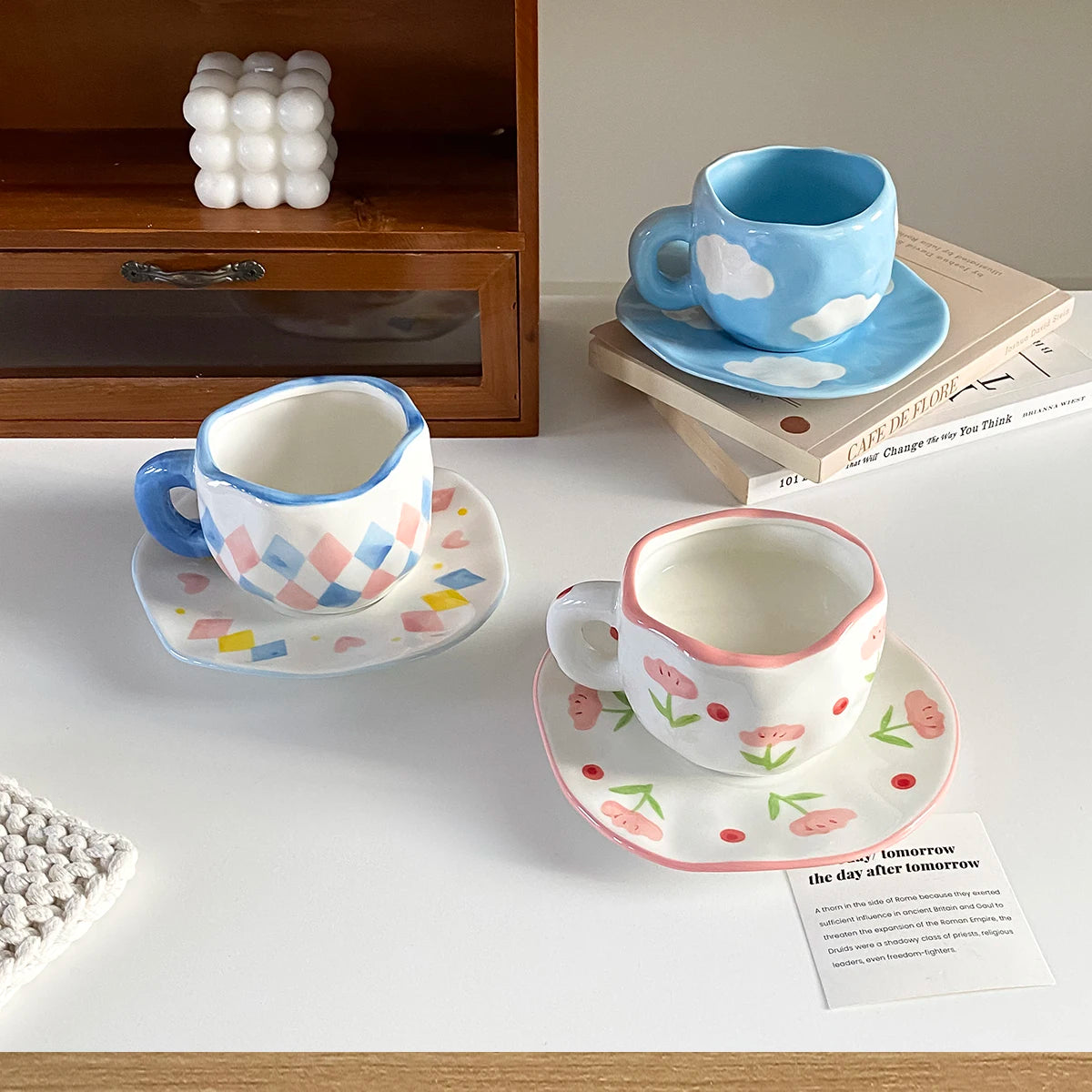 Cloud & Heart Mug Set – Ceramic Cup with Matching Saucer