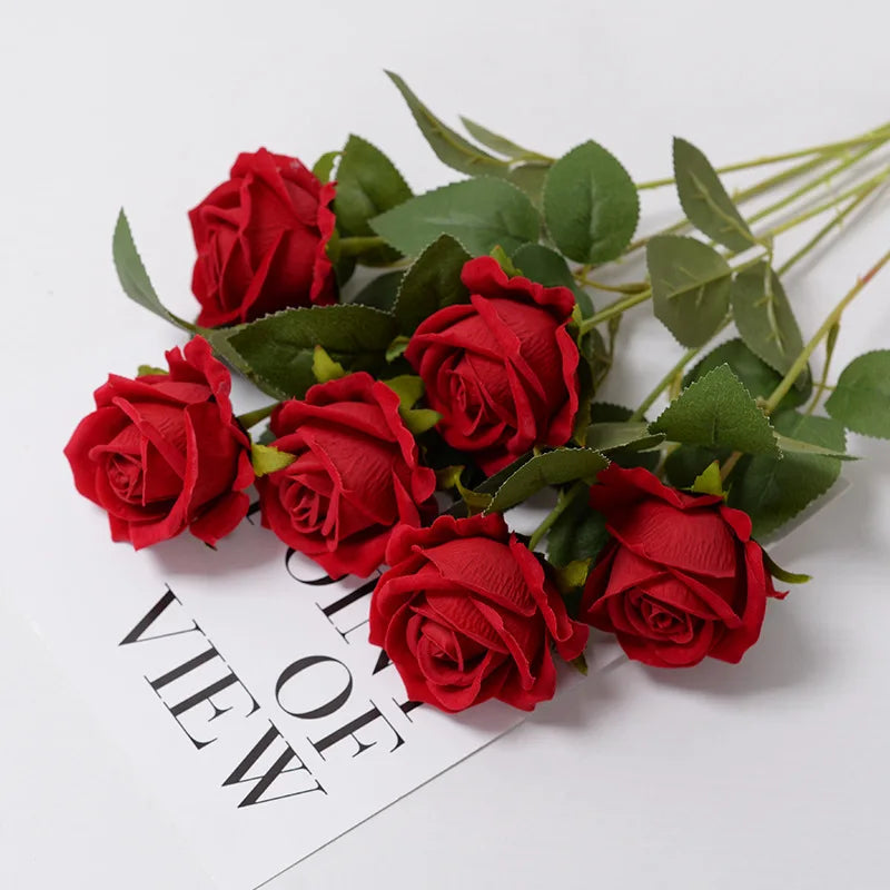 Realistic Artificial Rose Branch (3pcs) – Elegant Faux Flowers for Wedding & Home Decor