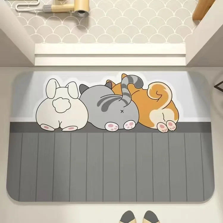 Cute Animal Tail Bathroom Mat β Soft Diatomaceous Mud Absorbent Floor Rug for Bathroom, Toilet, and Bedroom