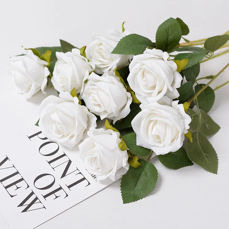 Realistic Artificial Rose Branch (3pcs) – Elegant Faux Flowers for Wedding & Home Decor