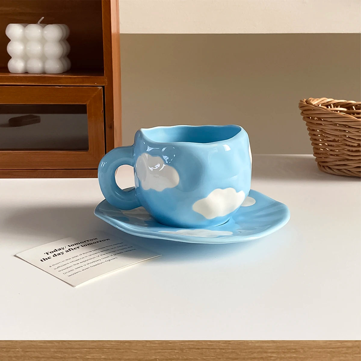 Cloud & Heart Mug Set – Ceramic Cup with Matching Saucer