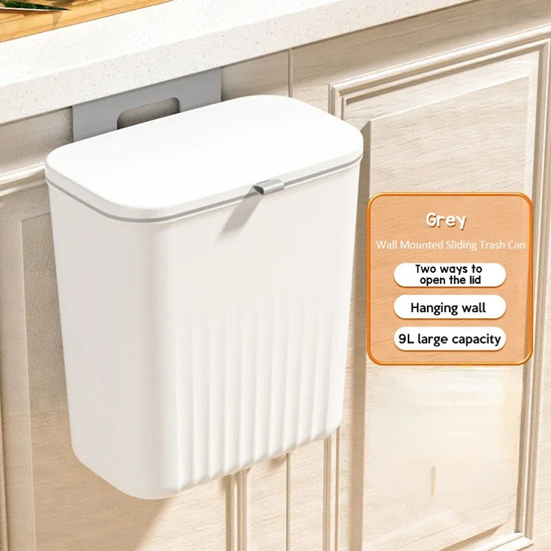 Wall Mounted Trash Can β 9L Hanging Waste Bin with Lid for Kitchen, Bathroom & Garage