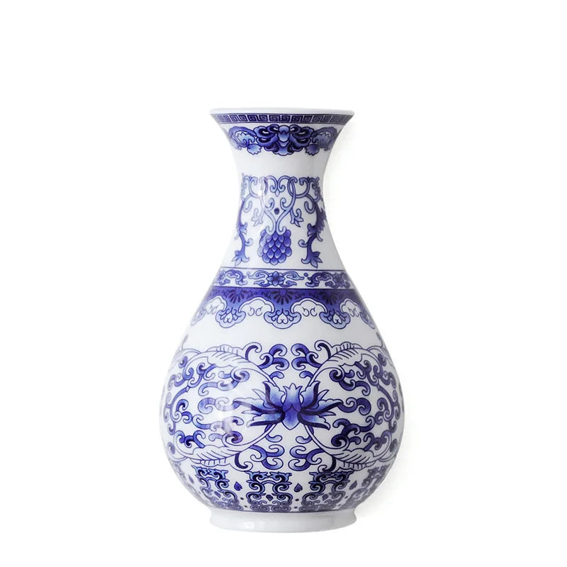Vintage Blue & White Wall-Mounted Ceramic Vase – Porcelain Floral Holder for Home & Office Decor